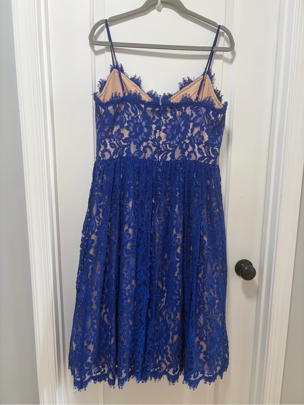 Eliza J size 12 Cobalt Blue Lace Midi Dress Spaghetti Strap Pockets Semi Formal‎ - Picture 13 of 14